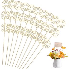 50pcs Gift Card Holders for Baskets Flower Card Holder Stick Wire Clip Photo Picture Centperieces Memo Note for Wedding Party Birthday Round（Gold）