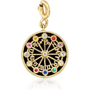 Ross-Simons Onyx, Moonstone and .13 ct. t.w. Multi-Gemstone Zodiac Symbols Charm in 18kt Gold Over Sterling