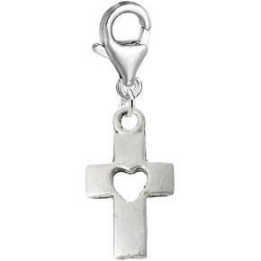 Sexy Sparkles Religious Cross with a Heart Clip-on Bead for Charm Bracelet Lobster Claw Clasp Charm