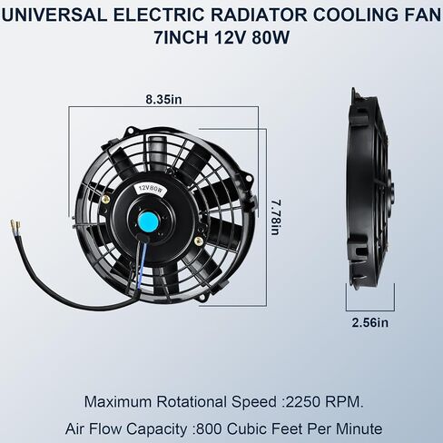 MuHize 7 Inch Electric Radiator Cooling Fan Kit, Upgraded Universal Slim Fan High Performance Cooling Fan Push Pull Radiator Cooler with Mount Kit 12V 800 CFM Black (Pack of 2) in Kuwait