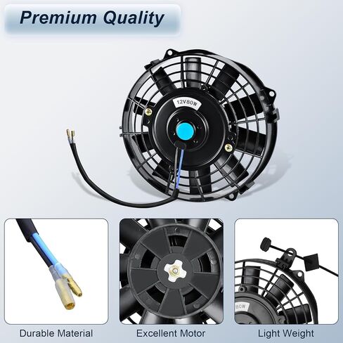 MuHize 7 Inch Electric Radiator Cooling Fan Kit, Upgraded Universal Slim Fan High Performance Cooling Fan Push Pull Radiator Cooler with Mount Kit 12V 800 CFM Black (Pack of 2) in Kuwait