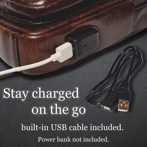 Genuine Leather Vintage USB Charging Port Crossbody Sling Bag with Key Ring, Adjustable Strap, Cowhide Leather Backpack in Saudi Arabia