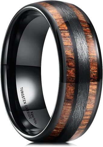 King Will Nature 8mm Mens Domed Blue/Green/Brown/Black Maple Inlay Black/Silver Tungsten Carbide Ring Brushed Wedding Band in Saudi Arabia