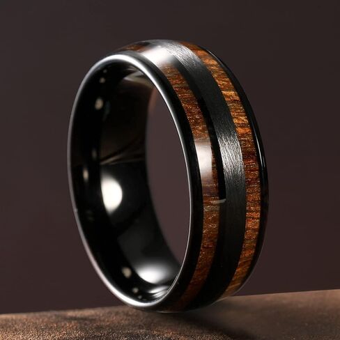 King Will Nature 8mm Mens Domed Blue/Green/Brown/Black Maple Inlay Black/Silver Tungsten Carbide Ring Brushed Wedding Band in Saudi Arabia