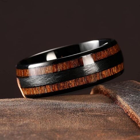 King Will Nature 8mm Mens Domed Blue/Green/Brown/Black Maple Inlay Black/Silver Tungsten Carbide Ring Brushed Wedding Band in Saudi Arabia