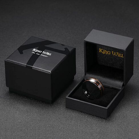 King Will Nature 8mm Mens Domed Blue/Green/Brown/Black Maple Inlay Black/Silver Tungsten Carbide Ring Brushed Wedding Band in Saudi Arabia