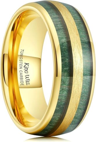 King Will Nature 8mm Mens Domed Blue/Green/Brown/Black Maple Inlay Black/Silver Tungsten Carbide Ring Brushed Wedding Band in Saudi Arabia