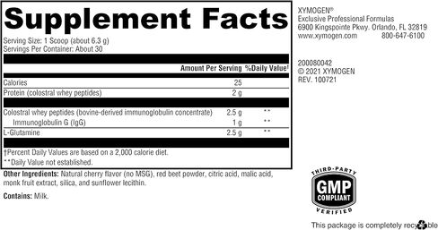 XYMOGEN GI Protect - IgG Immunoglobulin L-Glutamine Powder Supplement - Supports GI Lining + Gut Health, Cytokine Balance, Immune Health + Tissue Repair, Sugar & Stevia Free - Cherry Flavor (6.67 oz) in Saudi Arabia