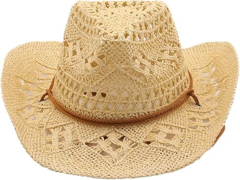 قبعات رعاة البقر الغربية للنساء للنساء قبعة رعاة البقر اللامعة لقبعة العطلات قبعة شاطئ الشاطئ مع حافة واسعة in Kuwait