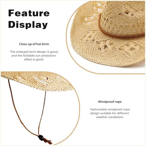 قبعات رعاة البقر الغربية للنساء للنساء قبعة رعاة البقر اللامعة لقبعة العطلات قبعة شاطئ الشاطئ مع حافة واسعة in Kuwait