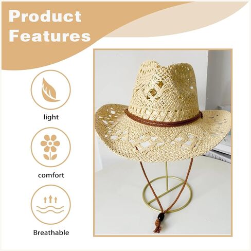 قبعات رعاة البقر الغربية للنساء للنساء قبعة رعاة البقر اللامعة لقبعة العطلات قبعة شاطئ الشاطئ مع حافة واسعة in Kuwait