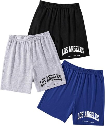Boy's 3 Pack Letter Print Athletic Shorts Elastic Waist Quick Dry Active Track Shorts in Saudi Arabia