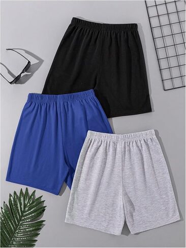 Boy's 3 Pack Letter Print Athletic Shorts Elastic Waist Quick Dry Active Track Shorts in Saudi Arabia
