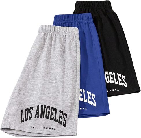 Boy's 3 Pack Letter Print Athletic Shorts Elastic Waist Quick Dry Active Track Shorts in Saudi Arabia
