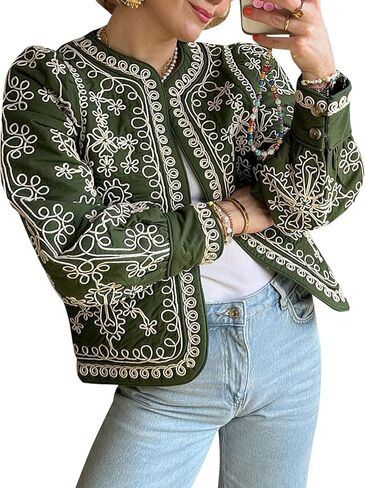 Women's Quilted Lightweight Jackets Floral Print Barn Jacket Open Front Puffer Coat Outwear in Saudi Arabia
