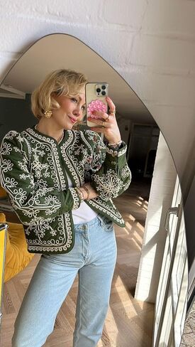 Women's Quilted Lightweight Jackets Floral Print Barn Jacket Open Front Puffer Coat Outwear in Saudi Arabia