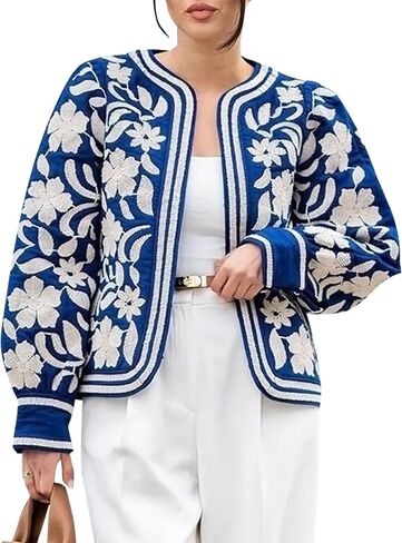 Women's Quilted Lightweight Jackets Floral Print Barn Jacket Open Front Puffer Coat Outwear in Saudi Arabia
