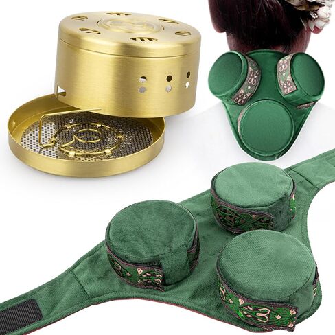 Smokeless Copper Moxa Box, Copper Tank Moxibustion Treatment Tool, Moxibustion Box for Neck Knee Waist Shoulder Back Remove Dampness, Ai Jiu 艾草 艾灸盒 (3 Moxa Case) in Kuwait