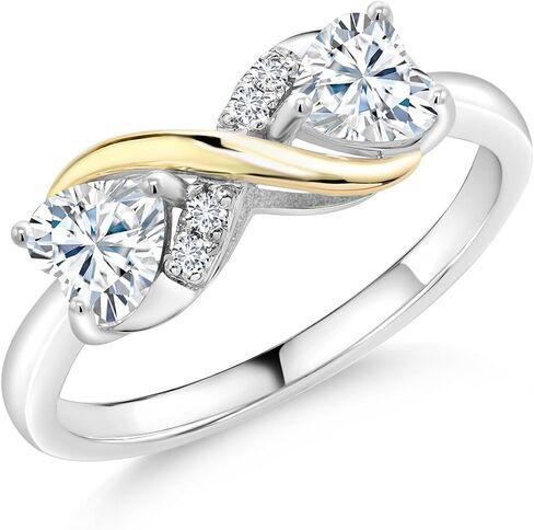 Gemstone Birthstone White Moissanite and Lab Grown Diamond Accents Eternal Love Infinity Ring For Women | 925 Silver 10K Yellow Gold | Heart 5MM | Two-Tone Wedding Anniversary Promise Ring in Saudi Arabia
