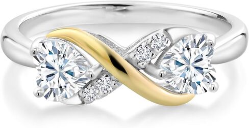 Gemstone Birthstone White Moissanite and Lab Grown Diamond Accents Eternal Love Infinity Ring For Women | 925 Silver 10K Yellow Gold | Heart 5MM | Two-Tone Wedding Anniversary Promise Ring in Saudi Arabia