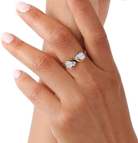 Gemstone Birthstone White Moissanite and Lab Grown Diamond Accents Eternal Love Infinity Ring For Women | 925 Silver 10K Yellow Gold | Heart 5MM | Two-Tone Wedding Anniversary Promise Ring in Saudi Arabia