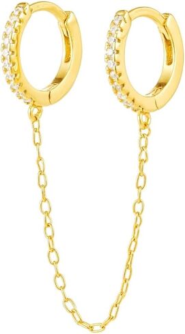 Caitlynminimalist 18k الذهب الذهب لذيذ سلسلة الأذن الكفة مزدوجة ثقب سلسلة التدوير أوبال | أقراط مسمار الماس للنساء in Saudi Arabia