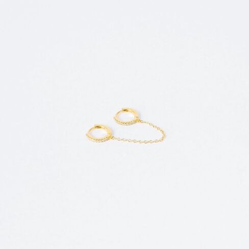 Caitlynminimalist 18k الذهب الذهب لذيذ سلسلة الأذن الكفة مزدوجة ثقب سلسلة التدوير أوبال | أقراط مسمار الماس للنساء in Saudi Arabia