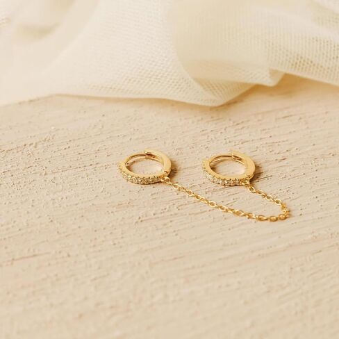 Caitlynminimalist 18k الذهب الذهب لذيذ سلسلة الأذن الكفة مزدوجة ثقب سلسلة التدوير أوبال | أقراط مسمار الماس للنساء in Saudi Arabia