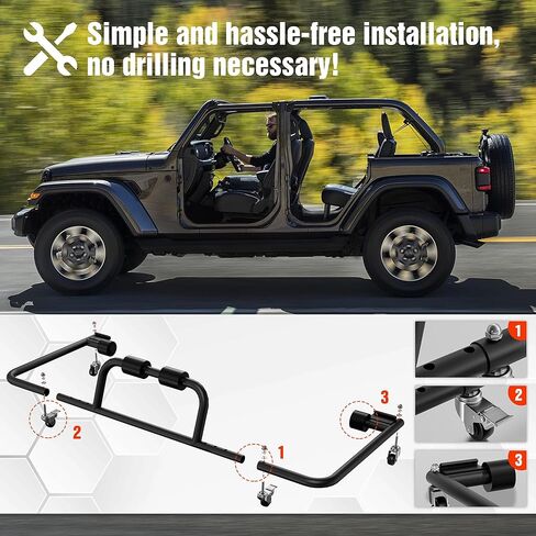 Adjustable Hard Top Carrier Hardtop Storage Cart Compatible with 1976-2025 Jeep Wrangler JK JL YJ TJ JKU JLU Unlimited and Newer Jeep Wrangler CJ-7 Sliding Bracket Rack Movable, 2/4 Door-Black in Saudi Arabia