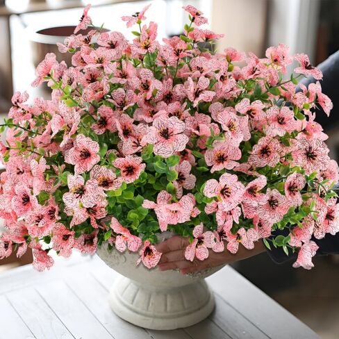 Artificial Fake Flowers Outdoor Spring Summer Decoration, 16 Bundles Faux Eucalyptus Violet Realistic UV Resistant for Outside Home Planter Porch Patio Yard Decor (Pink Eucalyptus) in Saudi Arabia