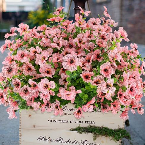 Artificial Fake Flowers Outdoor Spring Summer Decoration, 16 Bundles Faux Eucalyptus Violet Realistic UV Resistant for Outside Home Planter Porch Patio Yard Decor (Pink Eucalyptus) in Saudi Arabia
