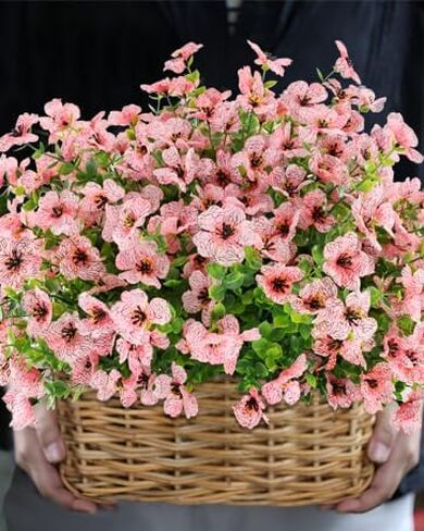 Artificial Fake Flowers Outdoor Spring Summer Decoration, 16 Bundles Faux Eucalyptus Violet Realistic UV Resistant for Outside Home Planter Porch Patio Yard Decor (Pink Eucalyptus) in Saudi Arabia