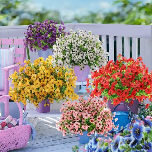 Artificial Fake Flowers Outdoor Spring Summer Decoration, 16 Bundles Faux Eucalyptus Violet Realistic UV Resistant for Outside Home Planter Porch Patio Yard Decor (Pink Eucalyptus) in Saudi Arabia