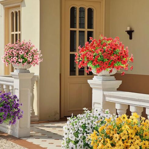 Artificial Fake Flowers Outdoor Spring Summer Decoration, 16 Bundles Faux Eucalyptus Violet Realistic UV Resistant for Outside Home Planter Porch Patio Yard Decor (Pink Eucalyptus) in Saudi Arabia