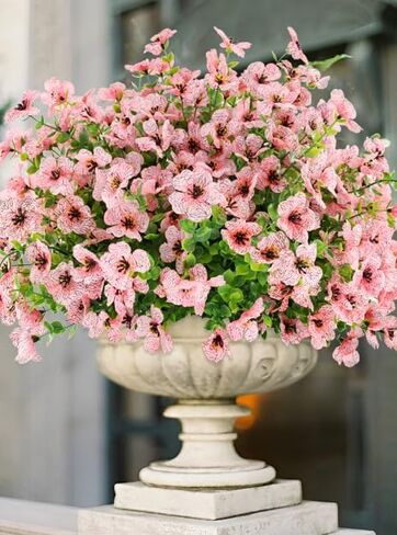 Artificial Fake Flowers Outdoor Spring Summer Decoration, 16 Bundles Faux Eucalyptus Violet Realistic UV Resistant for Outside Home Planter Porch Patio Yard Decor (Pink Eucalyptus) in Saudi Arabia