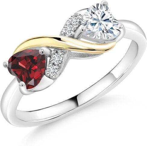 Gemstone Birthstone White Moissanite and Lab Grown Diamond Accents Eternal Love Infinity Ring For Women | 925 Silver 10K Yellow Gold | Heart 5MM | Two-Tone Wedding Anniversary Promise Ring in Saudi Arabia
