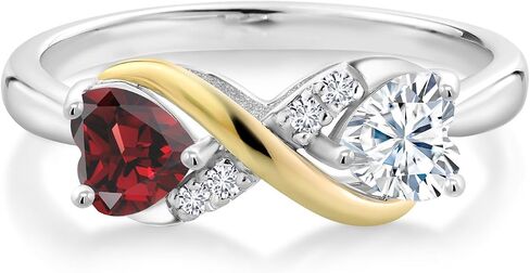 Gemstone Birthstone White Moissanite and Lab Grown Diamond Accents Eternal Love Infinity Ring For Women | 925 Silver 10K Yellow Gold | Heart 5MM | Two-Tone Wedding Anniversary Promise Ring in Saudi Arabia