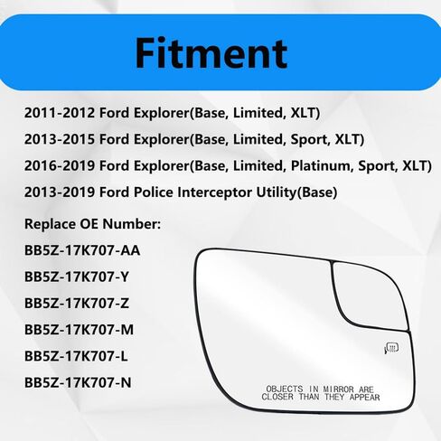 Driver Side Mirror Glass Compatible with 2011-2019 Ford Explorer Police Interceptor Utility, Left Convex Heated Mirror Replacement for BB5Z-17K707-AA in Saudi Arabia