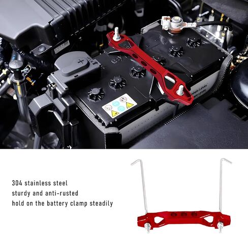 Battery Hold Down Sets, Aluminum Alloy Car Battery Holder Kit with J Hook Nut Spacers, Automotive Battery Hold Down Bracket Lock Accessories Universal for Most Vehicles (Red) in Saudi Arabia
