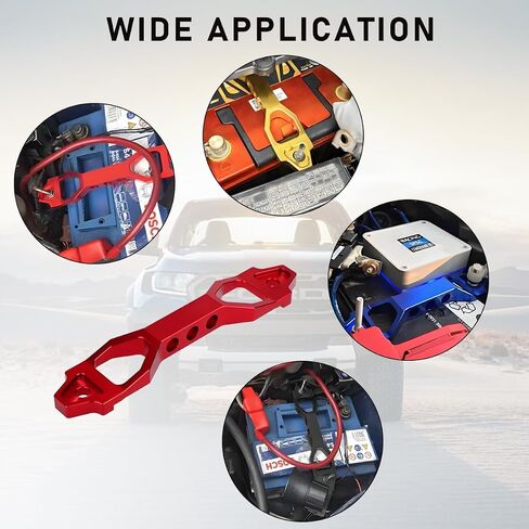 Battery Hold Down Sets, Aluminum Alloy Car Battery Holder Kit with J Hook Nut Spacers, Automotive Battery Hold Down Bracket Lock Accessories Universal for Most Vehicles (Red) in Saudi Arabia
