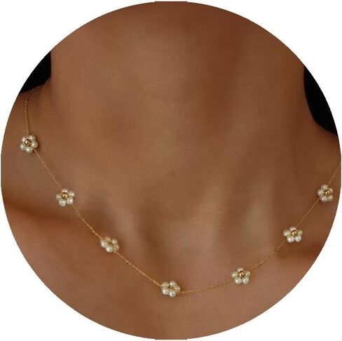 Pearl Necklaces for Women 6MM Dainty Round Pearl Choker Wedding Delicate Jewelry for Women Simple Bridesmaid Mothers' Day Jewelry Gifts in Saudi Arabia