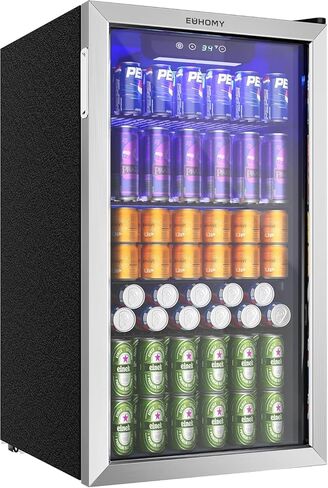 EUHOMY Mini Fridge 130 Can Beverage Refrigerator Cooler Glass Door for Soda Wine Beer, Beverage Cooler for Home, Bar, Office with Digital Temperature Control Adjustable Shelves, 3.2 Cu.Ft, Silver in Kuwait