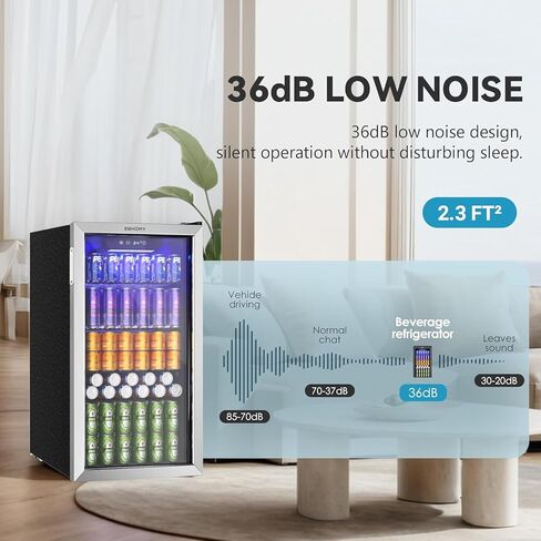 EUHOMY Mini Fridge 130 Can Beverage Refrigerator Cooler Glass Door for Soda Wine Beer, Beverage Cooler for Home, Bar, Office with Digital Temperature Control Adjustable Shelves, 3.2 Cu.Ft, Silver in Kuwait