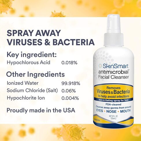SkinSmart Antimicrobial Facial Cleanser Spray to Remove Viruses and Bacteria Around Eyes, Nose and Mouth, Fight Maskne, 2 oz Spray (3 Pack) Non-Irritating Hypochlorous Acid in Saudi Arabia