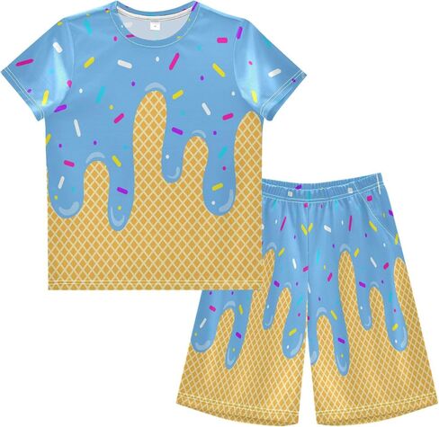 Exnundod Boy Shorts Set Ice Cream T-Shirt and Athletic Short Summer Kids Casual Outfit Sets 6-14Y in Kuwait