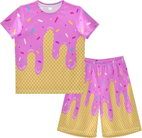 Exnundod Boy Shorts Set Ice Cream T-Shirt and Athletic Short Summer Kids Casual Outfit Sets 6-14Y in Kuwait