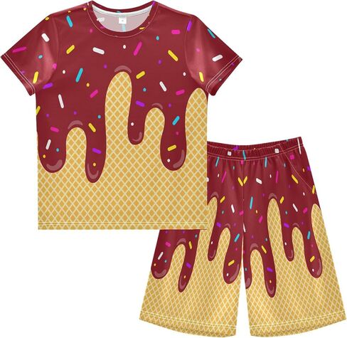 Exnundod Boy Shorts Set Ice Cream T-Shirt and Athletic Short Summer Kids Casual Outfit Sets 6-14Y in Kuwait