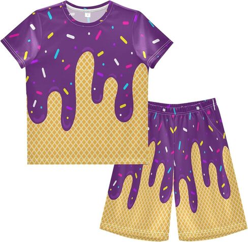 Exnundod Boy Shorts Set Ice Cream T-Shirt and Athletic Short Summer Kids Casual Outfit Sets 6-14Y in Kuwait