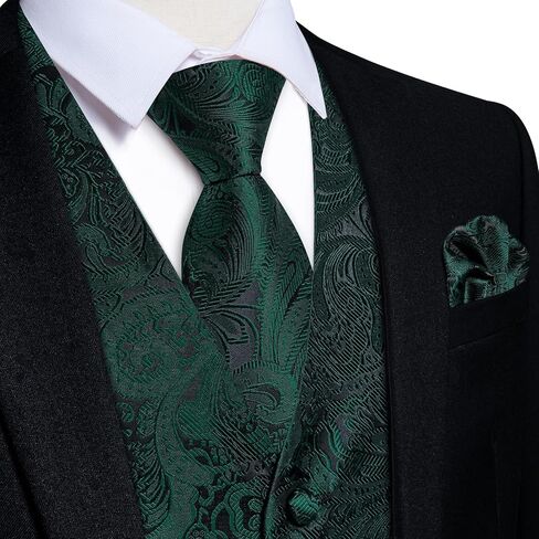 DiBanGu Mens Paisley Vest Tie Set with Lapel Pin Tie Clip 7PCS Silk Woven Necktie and V-Neck Suit Waistcoat for Tuxedo Party in Saudi Arabia
