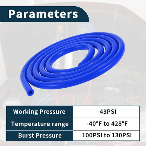 Silicone Vacuum Tubing Hose 130PSI Max Pressure Automotive Vacuum Line Blue with Vacuum Connector 1 Set 5Ft 4/6/8/12mm ID 3mm Thickness in Kuwait